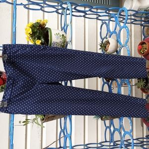 A pair of Talbots pants, size 8, blue with white polkadots.